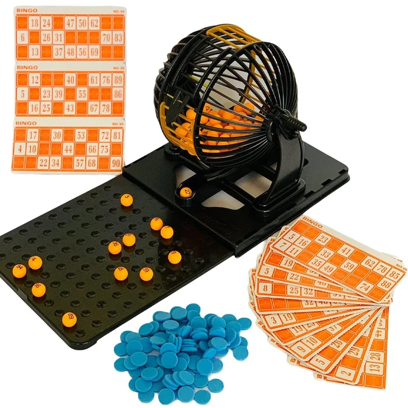 Family Bingo Lotto Numbers Machine Game – 90 Number Balls, 72 Bingo Cards, 6-Cage Lockdown Bingo Cage (8229)